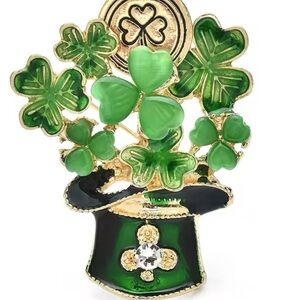 Irish Shamrock 4 Leaf Clover St Patrick's Day Lucky Green Top Hat & golden coin